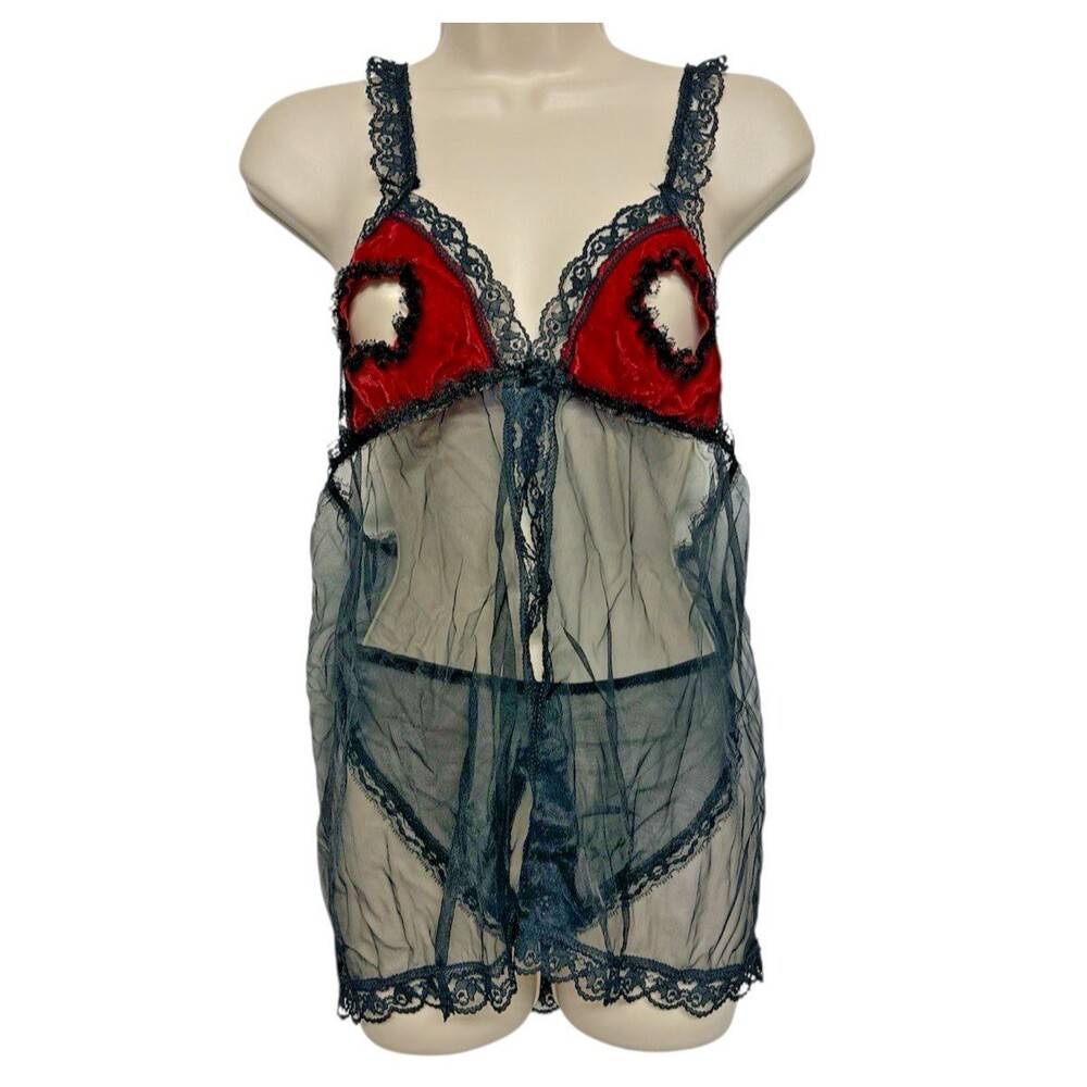 Vintage Frederick's Of Hollywood Peek A Boo Top Crotchless Lingerie Set